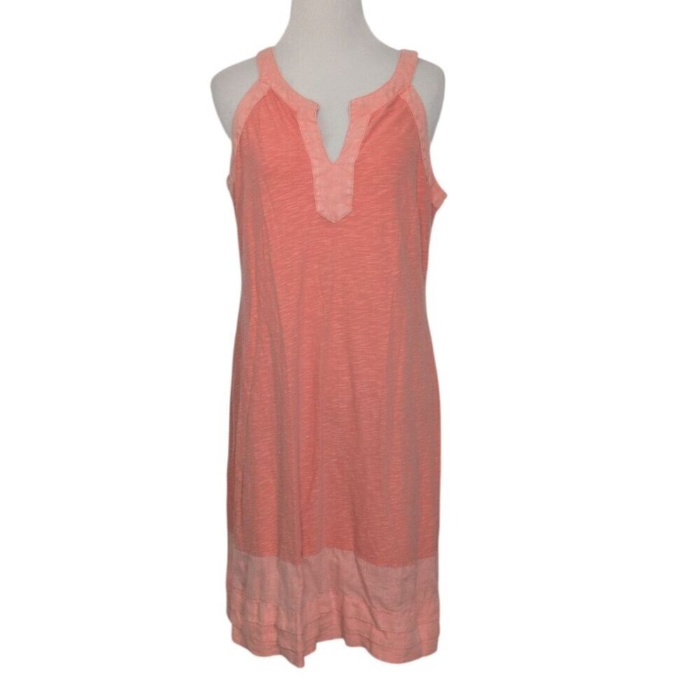 Tommy Bahama Slub Cotton Dress Womens Size Medium Pink Split Neck Sleeveless